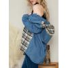 imageSHEWIN Womens Oversized Denim Jacket Casual Long Sleeve Button Down Plaid Shacket Boyfriend Jean Jacket With PocketsBlue