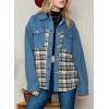 imageSHEWIN Womens Oversized Denim Jacket Casual Long Sleeve Button Down Plaid Shacket Boyfriend Jean Jacket With PocketsBlue