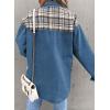 imageSHEWIN Womens Oversized Denim Jacket Casual Long Sleeve Button Down Plaid Shacket Boyfriend Jean Jacket With PocketsBlue
