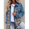 imageSHEWIN Womens Oversized Denim Jacket Casual Long Sleeve Button Down Plaid Shacket Boyfriend Jean Jacket With PocketsBlue