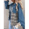 imageSHEWIN Womens Oversized Denim Jacket Casual Long Sleeve Button Down Plaid Shacket Boyfriend Jean Jacket With PocketsBlue