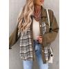 imageSHEWIN Womens Oversized Denim Jacket Casual Long Sleeve Button Down Plaid Shacket Boyfriend Jean Jacket With PocketsBrown