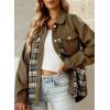 imageSHEWIN Womens Oversized Denim Jacket Casual Long Sleeve Button Down Plaid Shacket Boyfriend Jean Jacket With PocketsBrown