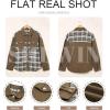 imageSHEWIN Womens Oversized Denim Jacket Casual Long Sleeve Button Down Plaid Shacket Boyfriend Jean Jacket With PocketsBrown