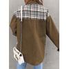 imageSHEWIN Womens Oversized Denim Jacket Casual Long Sleeve Button Down Plaid Shacket Boyfriend Jean Jacket With PocketsBrown