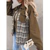 imageSHEWIN Womens Oversized Denim Jacket Casual Long Sleeve Button Down Plaid Shacket Boyfriend Jean Jacket With PocketsBrown