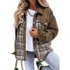 imageSHEWIN Womens Oversized Denim Jacket Casual Long Sleeve Button Down Plaid Shacket Boyfriend Jean Jacket With PocketsBrown