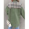 imageSHEWIN Womens Oversized Denim Jacket Casual Long Sleeve Button Down Plaid Shacket Boyfriend Jean Jacket With PocketsGreen