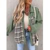 imageSHEWIN Womens Oversized Denim Jacket Casual Long Sleeve Button Down Plaid Shacket Boyfriend Jean Jacket With PocketsGreen