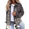 imageSHEWIN Womens Oversized Denim Jacket Casual Long Sleeve Button Down Plaid Shacket Boyfriend Jean Jacket With PocketsGrey