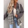 imageSHEWIN Womens Oversized Denim Jacket Casual Long Sleeve Button Down Plaid Shacket Boyfriend Jean Jacket With PocketsGrey