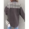 imageSHEWIN Womens Oversized Denim Jacket Casual Long Sleeve Button Down Plaid Shacket Boyfriend Jean Jacket With PocketsGrey