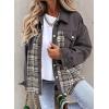 imageSHEWIN Womens Oversized Denim Jacket Casual Long Sleeve Button Down Plaid Shacket Boyfriend Jean Jacket With PocketsGrey