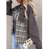 imageSHEWIN Womens Oversized Denim Jacket Casual Long Sleeve Button Down Plaid Shacket Boyfriend Jean Jacket With PocketsGrey