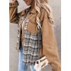 imageSHEWIN Womens Oversized Denim Jacket Casual Long Sleeve Button Down Plaid Shacket Boyfriend Jean Jacket With PocketsKhaki