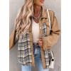 imageSHEWIN Womens Oversized Denim Jacket Casual Long Sleeve Button Down Plaid Shacket Boyfriend Jean Jacket With PocketsKhaki