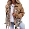 imageSHEWIN Womens Oversized Denim Jacket Casual Long Sleeve Button Down Plaid Shacket Boyfriend Jean Jacket With PocketsKhaki