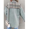 imageSHEWIN Womens Oversized Denim Jacket Casual Long Sleeve Button Down Plaid Shacket Boyfriend Jean Jacket With PocketsLake Green