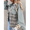 imageSHEWIN Womens Oversized Denim Jacket Casual Long Sleeve Button Down Plaid Shacket Boyfriend Jean Jacket With PocketsLake Green