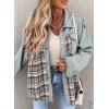 imageSHEWIN Womens Oversized Denim Jacket Casual Long Sleeve Button Down Plaid Shacket Boyfriend Jean Jacket With PocketsLake Green