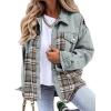 imageSHEWIN Womens Oversized Denim Jacket Casual Long Sleeve Button Down Plaid Shacket Boyfriend Jean Jacket With PocketsLake Green