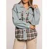 imageSHEWIN Womens Oversized Denim Jacket Casual Long Sleeve Button Down Plaid Shacket Boyfriend Jean Jacket With PocketsLake Green