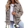 imageSHEWIN Womens Oversized Denim Jacket Casual Long Sleeve Button Down Plaid Shacket Boyfriend Jean Jacket With PocketsLight Grey
