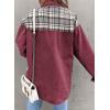 imageSHEWIN Womens Oversized Denim Jacket Casual Long Sleeve Button Down Plaid Shacket Boyfriend Jean Jacket With PocketsLight Red