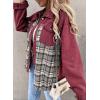 imageSHEWIN Womens Oversized Denim Jacket Casual Long Sleeve Button Down Plaid Shacket Boyfriend Jean Jacket With PocketsLight Red