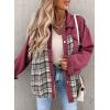 imageSHEWIN Womens Oversized Denim Jacket Casual Long Sleeve Button Down Plaid Shacket Boyfriend Jean Jacket With PocketsLight Red