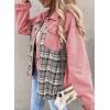 imageSHEWIN Womens Oversized Denim Jacket Casual Long Sleeve Button Down Plaid Shacket Boyfriend Jean Jacket With PocketsPink