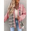imageSHEWIN Womens Oversized Denim Jacket Casual Long Sleeve Button Down Plaid Shacket Boyfriend Jean Jacket With PocketsPink