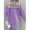 imageSHEWIN Womens Oversized Denim Jacket Casual Long Sleeve Button Down Plaid Shacket Boyfriend Jean Jacket With PocketsPurple