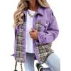 imageSHEWIN Womens Oversized Denim Jacket Casual Long Sleeve Button Down Plaid Shacket Boyfriend Jean Jacket With PocketsPurple