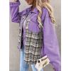 imageSHEWIN Womens Oversized Denim Jacket Casual Long Sleeve Button Down Plaid Shacket Boyfriend Jean Jacket With PocketsPurple