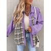 imageSHEWIN Womens Oversized Denim Jacket Casual Long Sleeve Button Down Plaid Shacket Boyfriend Jean Jacket With PocketsPurple