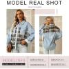 imageSHEWIN Womens Oversized Denim Jacket Casual Long Sleeve Button Down Plaid Shacket Boyfriend Jean Jacket With PocketsSky Blue