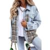 imageSHEWIN Womens Oversized Denim Jacket Casual Long Sleeve Button Down Plaid Shacket Boyfriend Jean Jacket With PocketsSky Blue