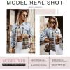 imageSHEWIN Womens Oversized Denim Jacket Casual Long Sleeve Button Down Plaid Shacket Boyfriend Jean Jacket With PocketsSky Blue