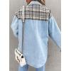 imageSHEWIN Womens Oversized Denim Jacket Casual Long Sleeve Button Down Plaid Shacket Boyfriend Jean Jacket With PocketsSky Blue