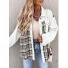 imageSHEWIN Womens Oversized Denim Jacket Casual Long Sleeve Button Down Plaid Shacket Boyfriend Jean Jacket With PocketsWhite