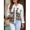 imageSHEWIN Womens Oversized Denim Jacket Casual Long Sleeve Button Down Plaid Shacket Boyfriend Jean Jacket With PocketsWhite
