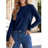 imageSHEWIN Womens Sweaters 2024 Casual Crewneck Long Sleeve Lightweight Knit Pullover Sweater Tops Fall ClothesNavy Blue