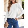 imageSHEWIN Womens Sweaters 2024 Casual Crewneck Long Sleeve Lightweight Knit Pullover Sweater Tops Fall ClothesWhite