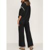 imageSHEWIN Womens Two Piece Outfits Casual Short Sleeve Knit Sweater Tops Matching Wide Leg Pants Tracksuit Lounge SetsBlack