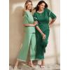 imageSHEWIN Womens Two Piece Outfits Casual Short Sleeve Knit Sweater Tops Matching Wide Leg Pants Tracksuit Lounge SetsDark Green