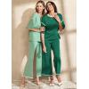 imageSHEWIN Womens Two Piece Outfits Casual Short Sleeve Knit Sweater Tops Matching Wide Leg Pants Tracksuit Lounge SetsDark Green