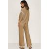 imageSHEWIN Womens Two Piece Outfits Casual Short Sleeve Knit Sweater Tops Matching Wide Leg Pants Tracksuit Lounge SetsKhaki
