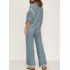 imageSHEWIN Womens Two Piece Outfits Casual Short Sleeve Knit Sweater Tops Matching Wide Leg Pants Tracksuit Lounge SetsLight Blue