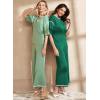 imageSHEWIN Womens Two Piece Outfits Casual Short Sleeve Knit Sweater Tops Matching Wide Leg Pants Tracksuit Lounge SetsLight Green